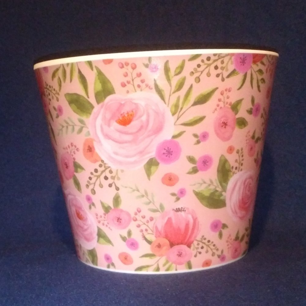 burton+BURTON Pink Camellia Rose Melamine Pot Cover/Vase 5.75" H x 6.75" opening